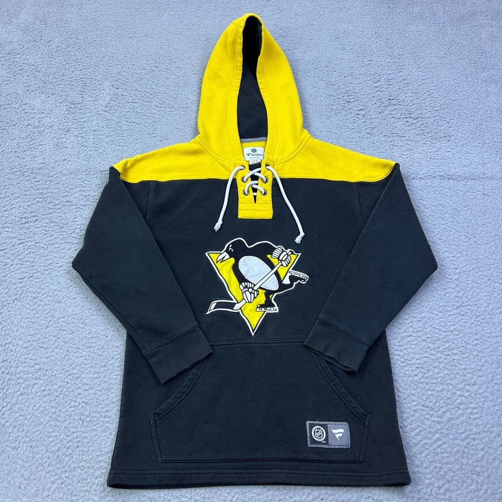 Fanatics Pullover Hoodie Mens Small Black Pittsburgh Penguins Lace Up Sweatshirt